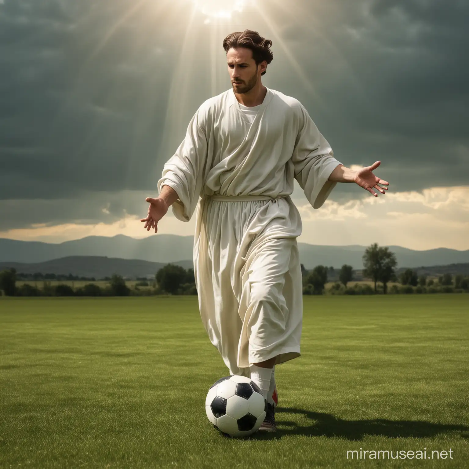 Deity Engaged in Football Game with Mortals