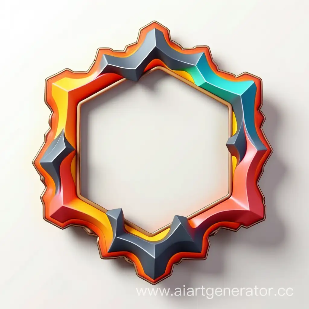Simple logo of a 3D colorful lava Pentagon vintage frame, made of a lava. White background.