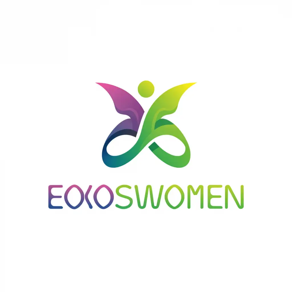 a logo design,with the text "EcoKosWomen", main symbol:Women and butterfly,Moderate,clear background; font Arial 