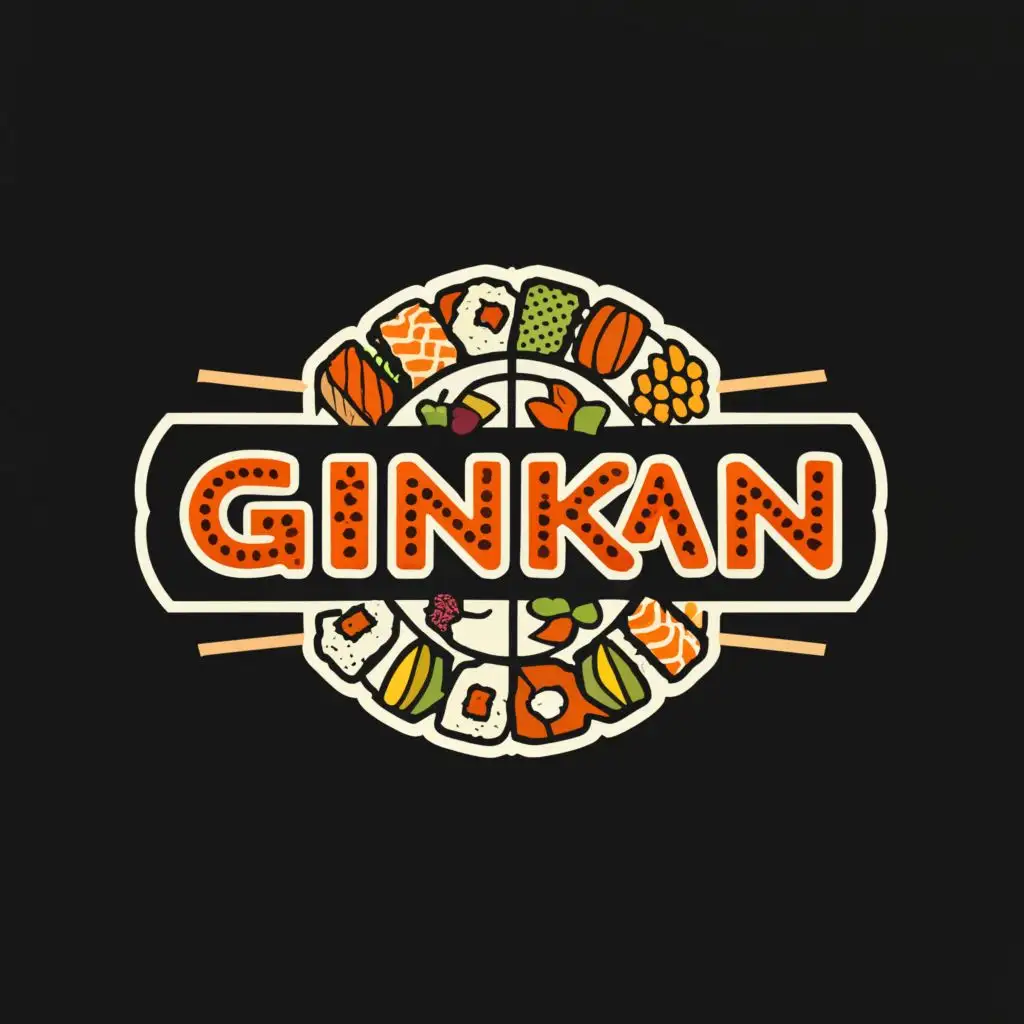 a logo design,with the text "GUNKAN", main symbol:sushi bar, sushi, sushi sticks, food, more details, rolls,complex,be used in Restaurant industry,clear background