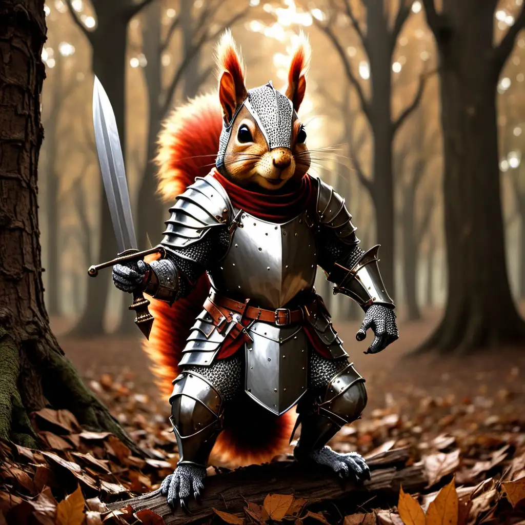 Brave Squirrel Knight in Enchanted Forest Adventure