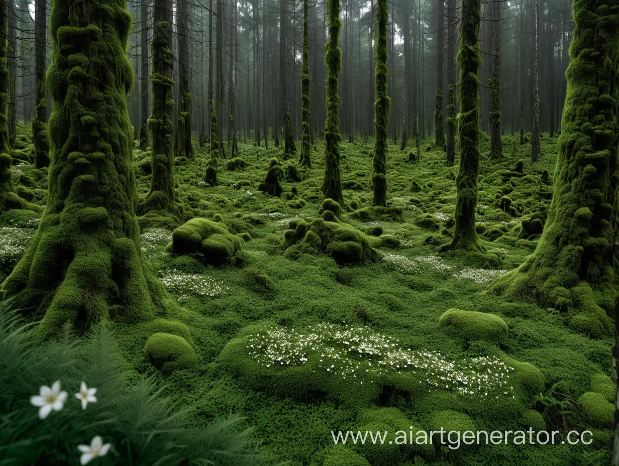 Tranquil-Green-Forest-with-Moss-and-Wildflowers