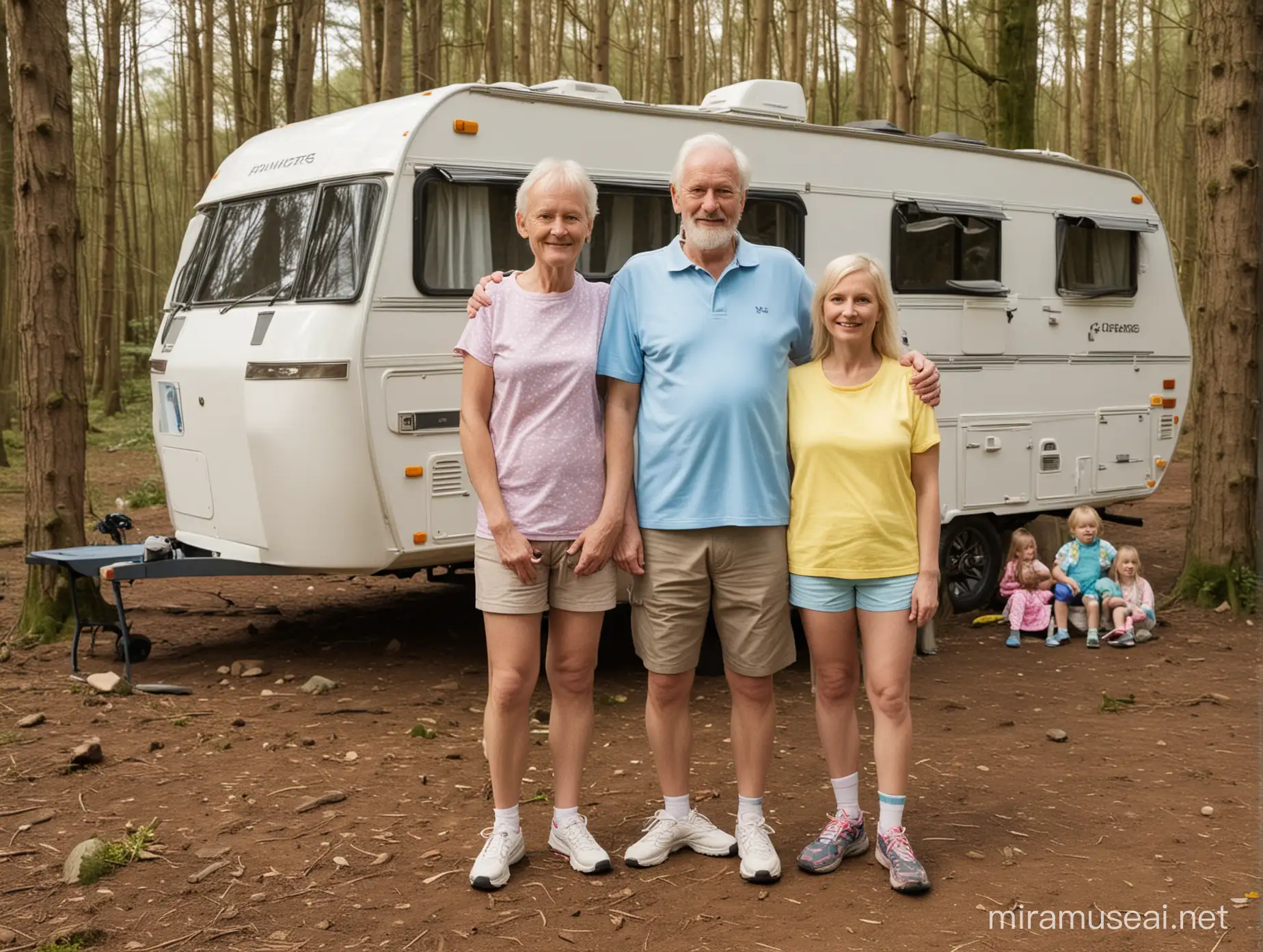 Elderly Couple Celebrating Easter in the Woods with Family