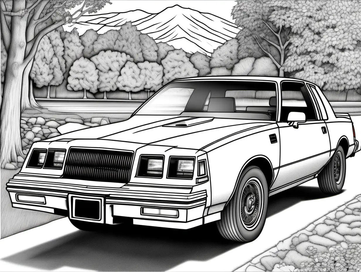 coloring page for adults, image of 1985 Buick Grand National, high detail, no shade