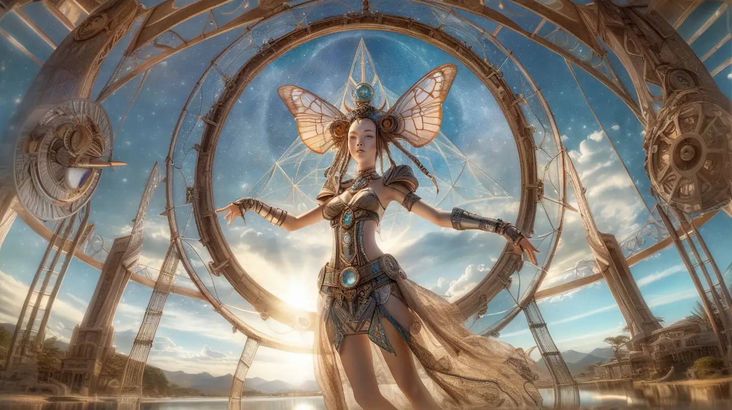 Goddess of Illusion Weta Digital FXAA Art with Steampunk Blueprint and Magic Circle