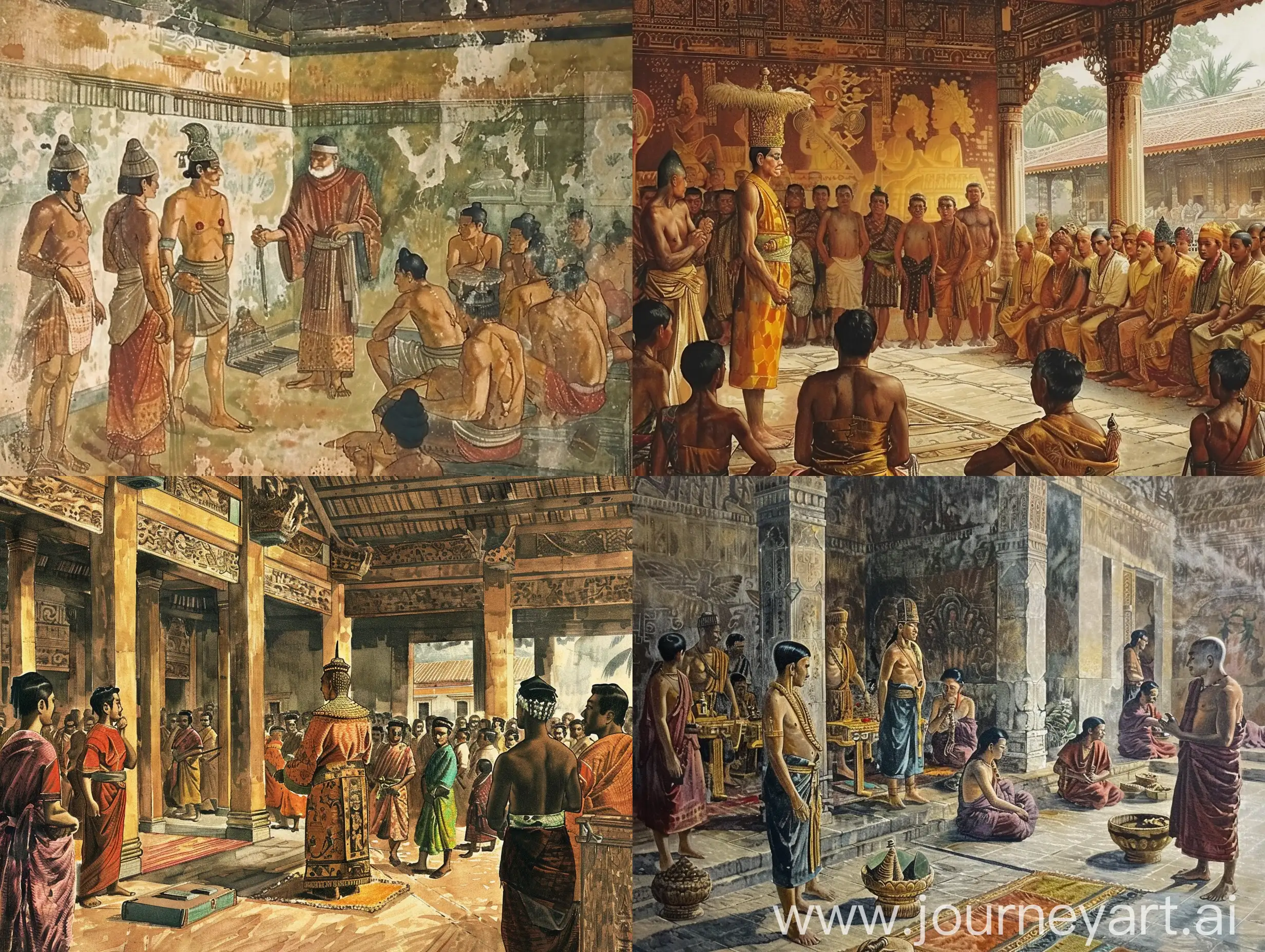 Majapahit kingdom in 1200, color, In the royal room, the king was seen with his people
