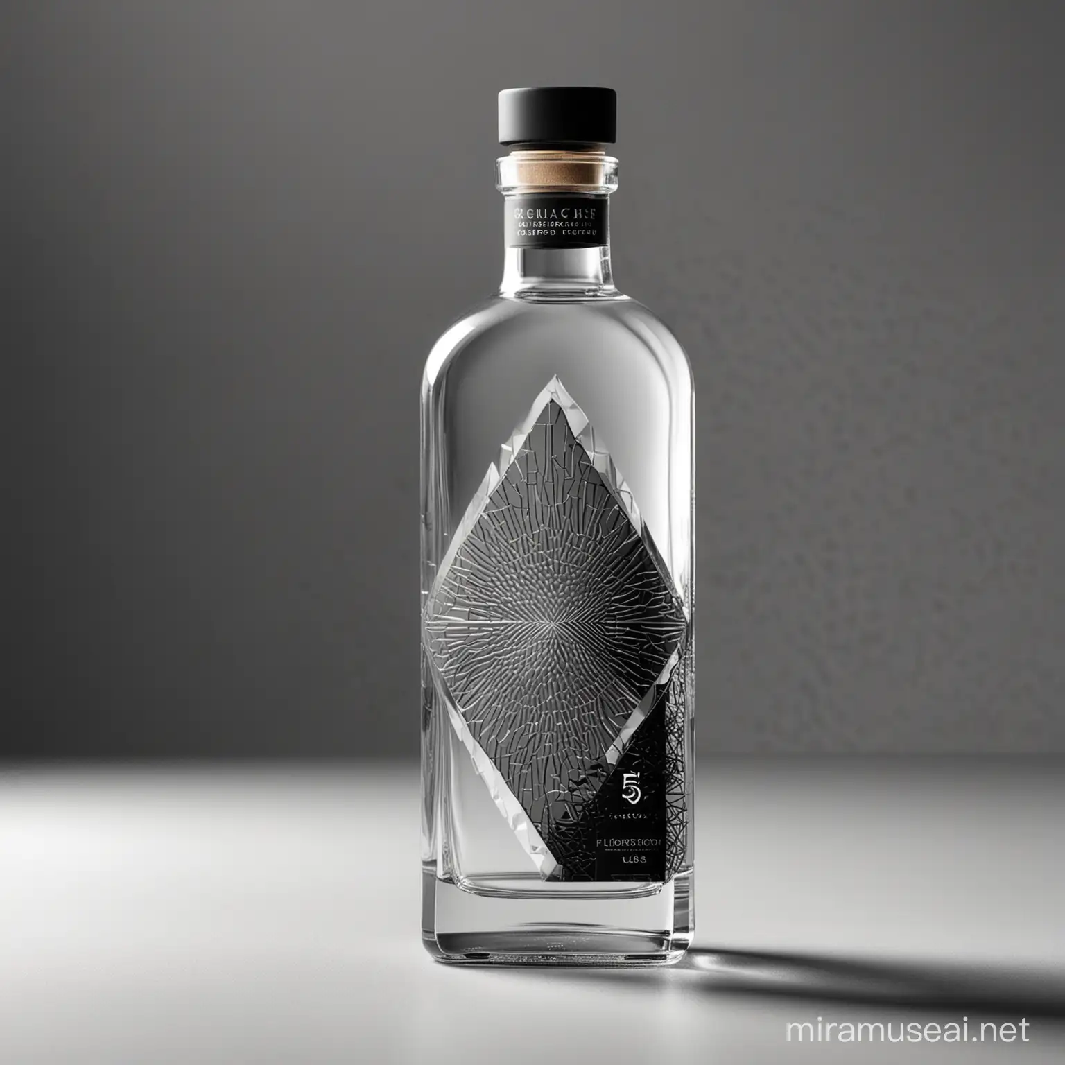 Modern health liquor packaging design, high end liquor, 500 ml glass bottle, photograph images, high details, silver and black geometric texture, brand name is Octane