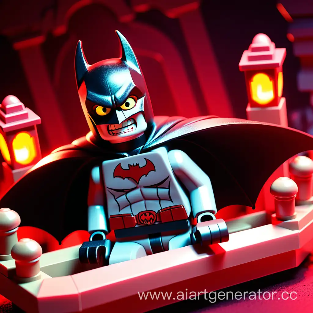 Lego batman vampire lying in coffin red light