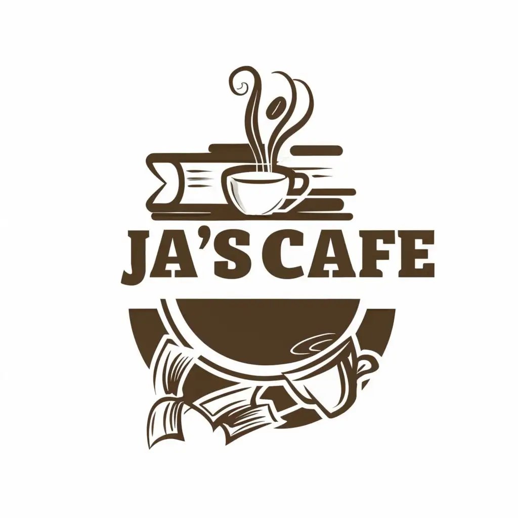 logo, coffee and books, with the text "ja's cafe", typography, be used in Finance industry