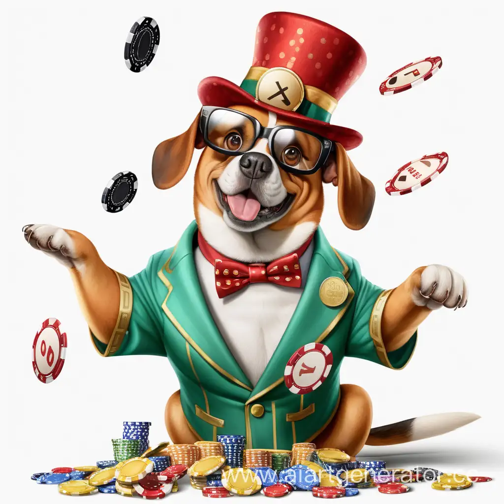 Dog-in-Costume-Playing-Lottery-with-Money-and-Casino-Chips