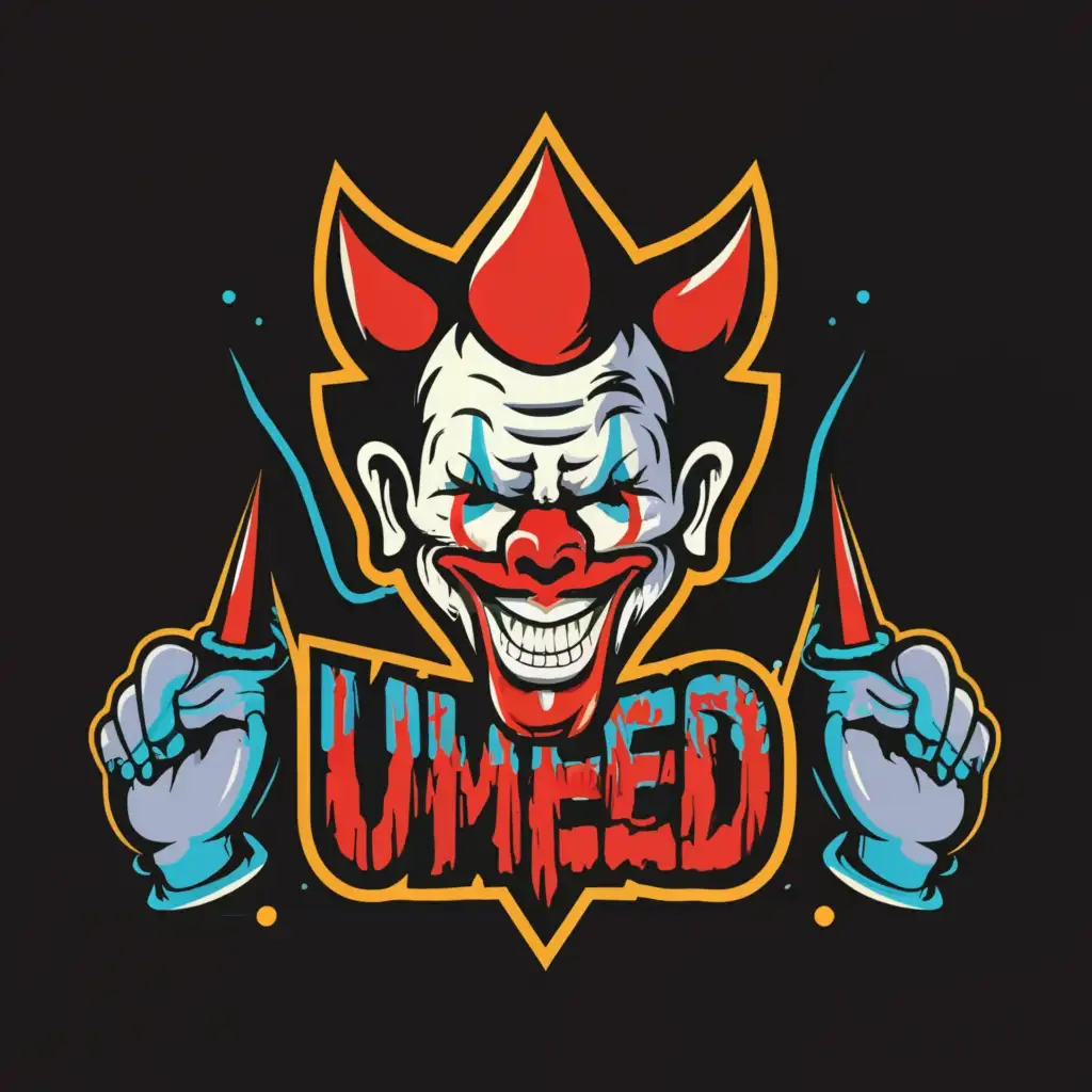 a logo design,with the text "uMED", main symbol:Killer Clown,complex,clear background