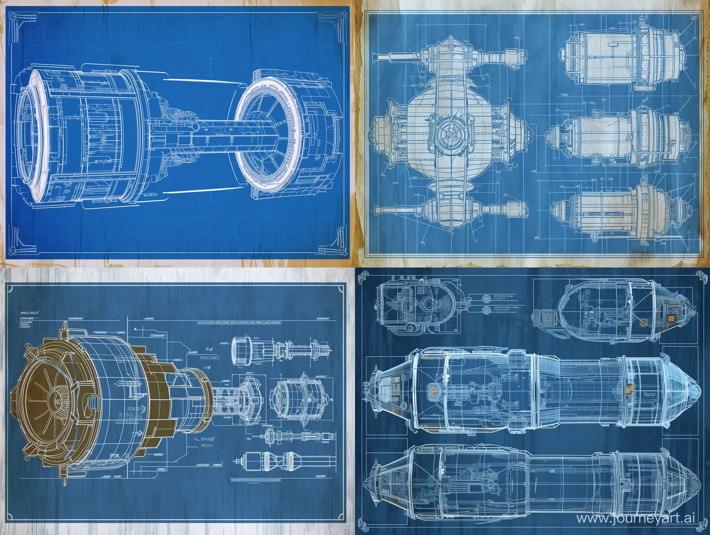 Blueprints with detailed cross sectional views of teleportation/time travel machine for submissions to the patent office.