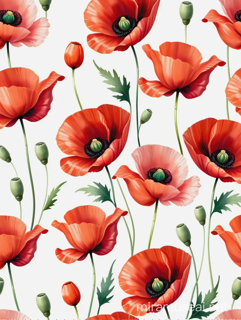 Vibrant Poppy Flower Seamless Pattern for Textile Design