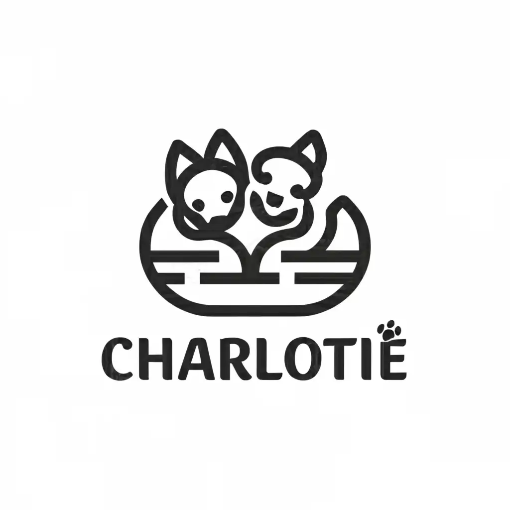 a logo design,with the text "Charlotte", main symbol:cat and dog bed,Minimalistic,be used in Animals Pets industry,clear background