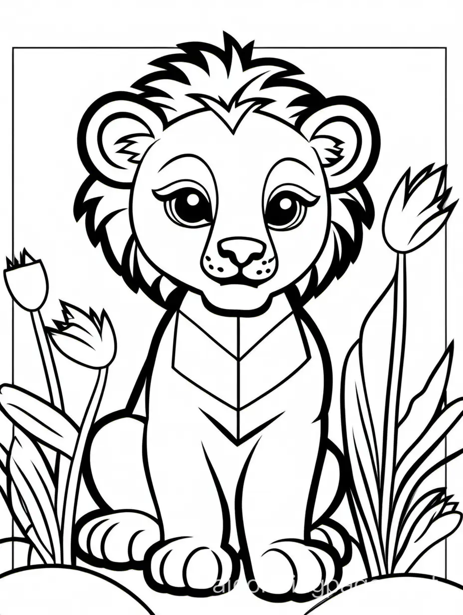 Adorable-Baby-Lion-Coloring-Page-for-Kids-Black-and-White-Line-Art-on-White-Background