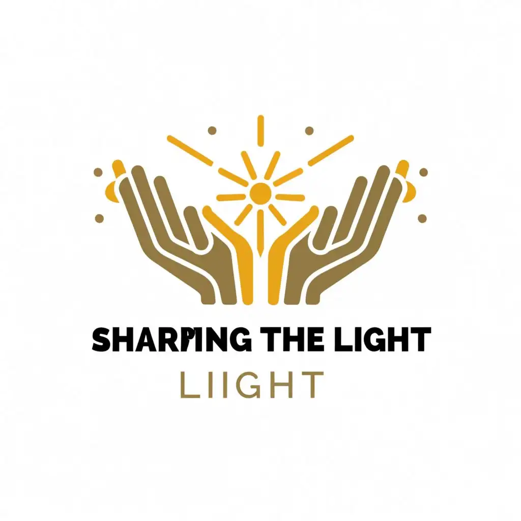 a logo design,with the text "Sharing the light", main symbol:Two hands and rising sun rays in between  ,Minimalistic,be used in Technology industry,clear background