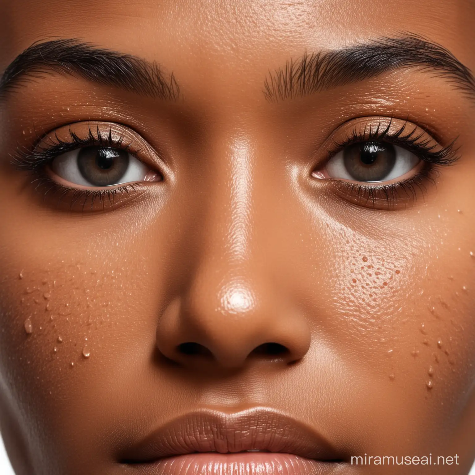 Portrait of a Black Woman with Glistening Sweat Pores