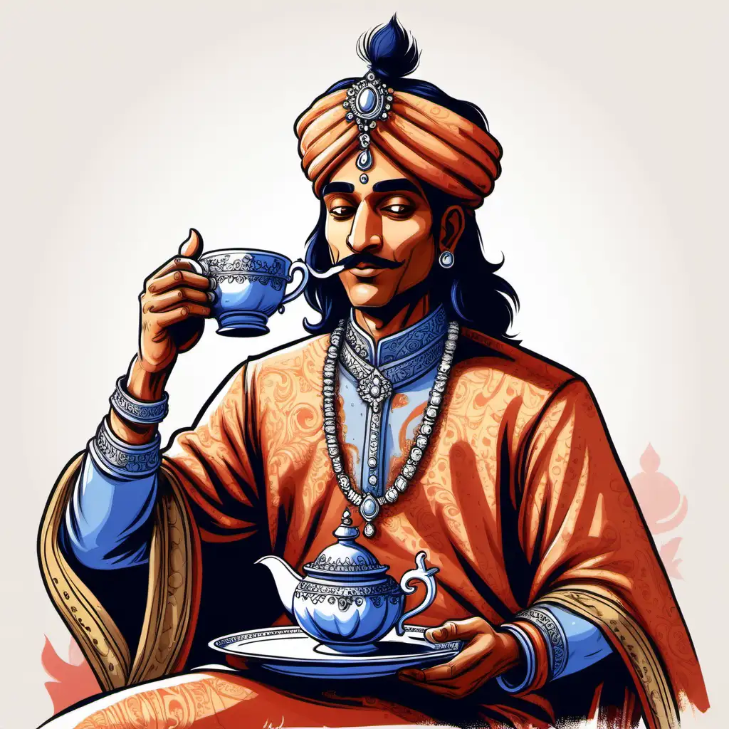 illustration of inian prince drinking tea from his royal tea cup