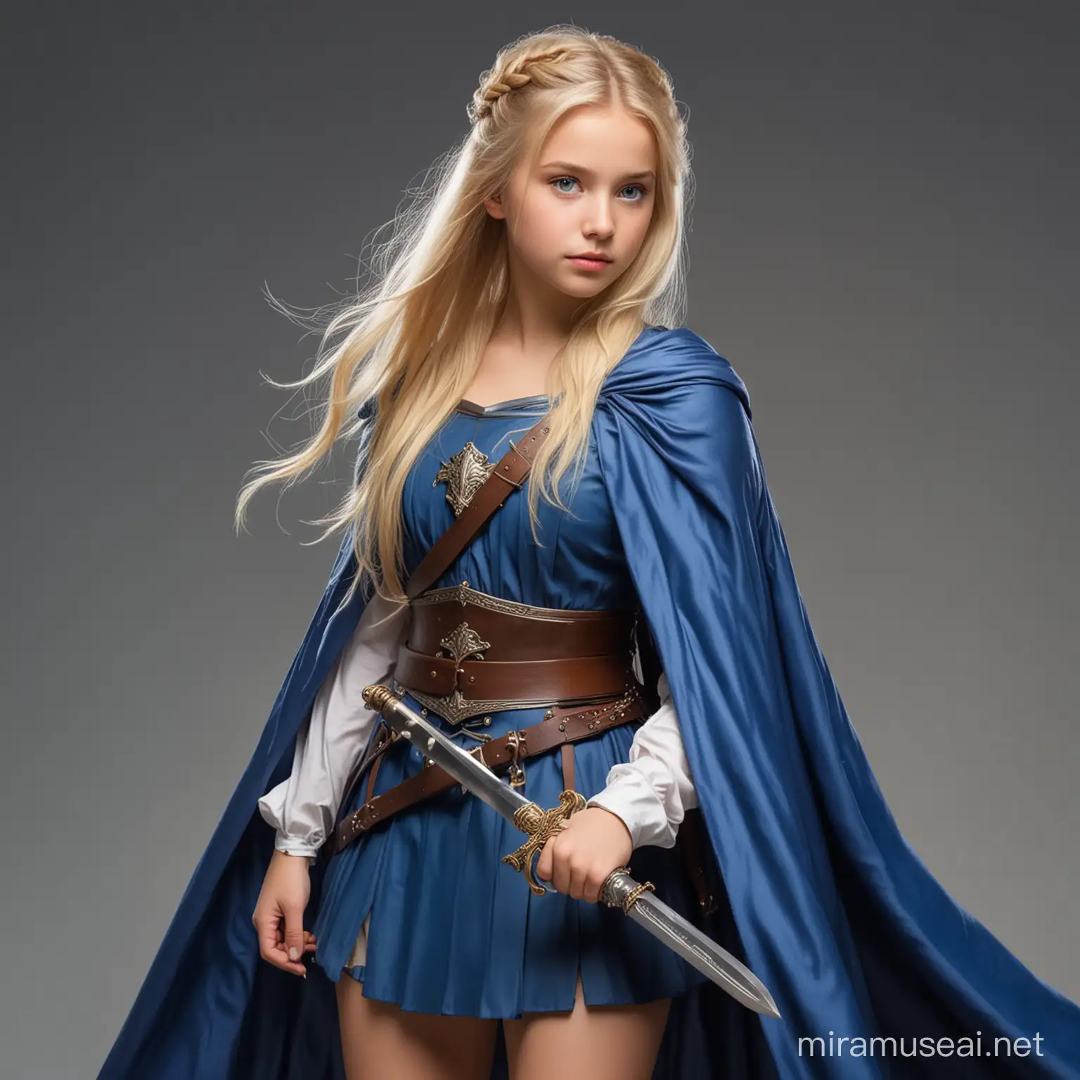 Attentive Daughter of a Knight with Blonde Hair and Sword