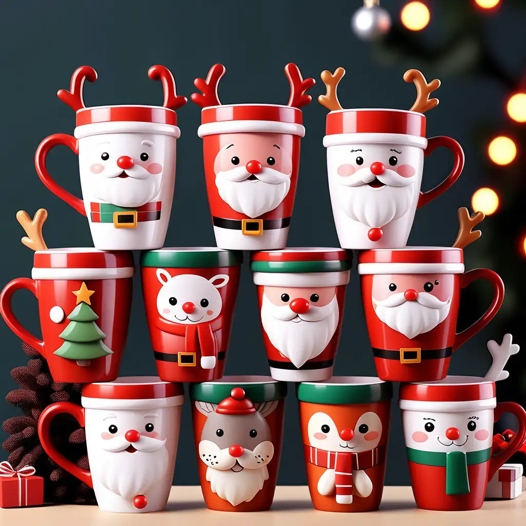 Adorable Cartoon Christmas Cup Overflowing with Festive Cheer