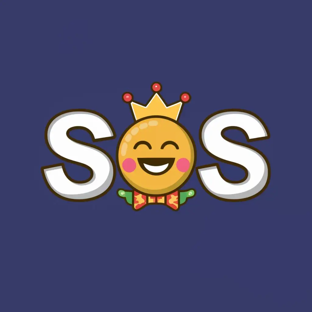 logo, SOS logo .put crown on litter .o. put smiley emoji in litter .o., with the text "sos", typography