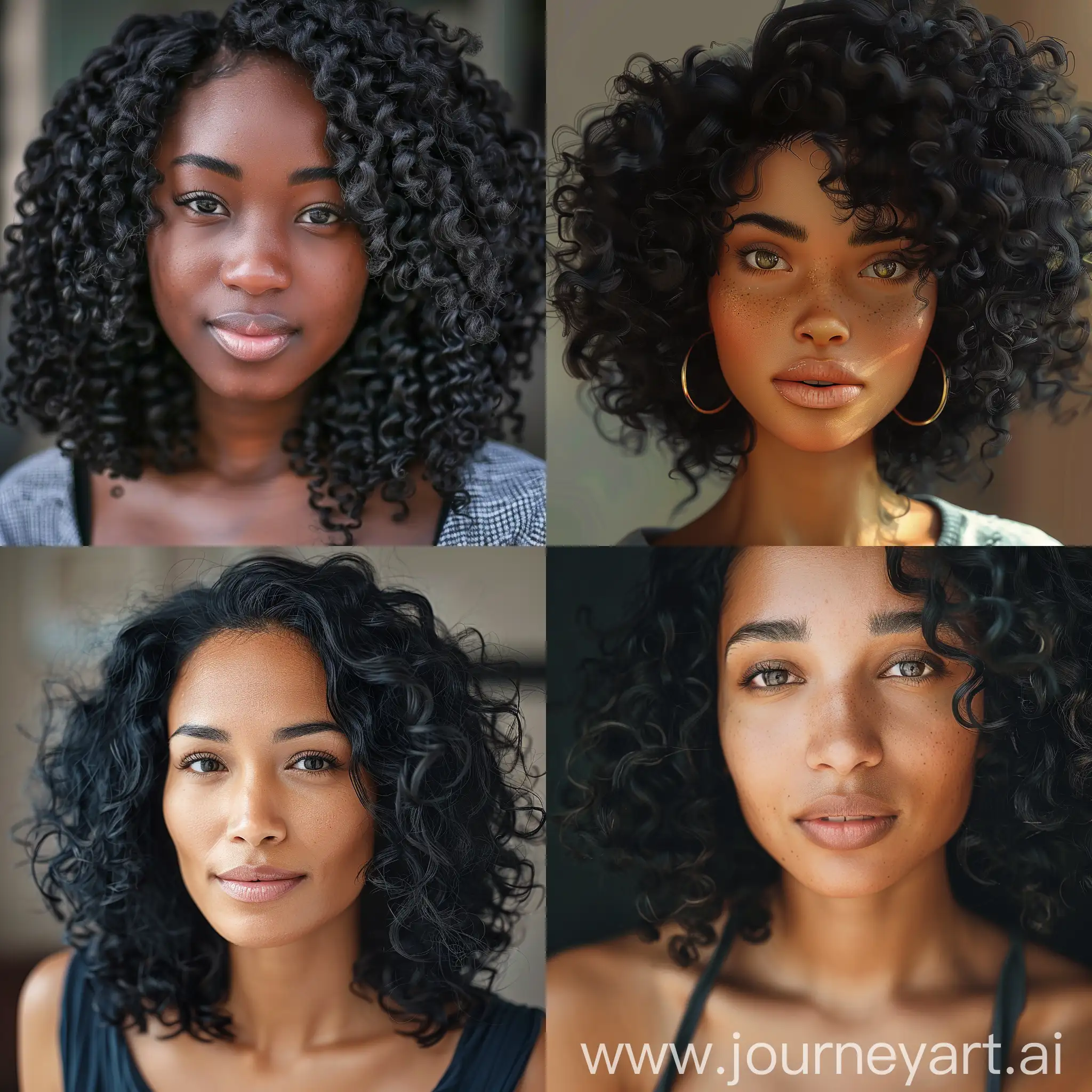 create female 30 years old, black, curly hair