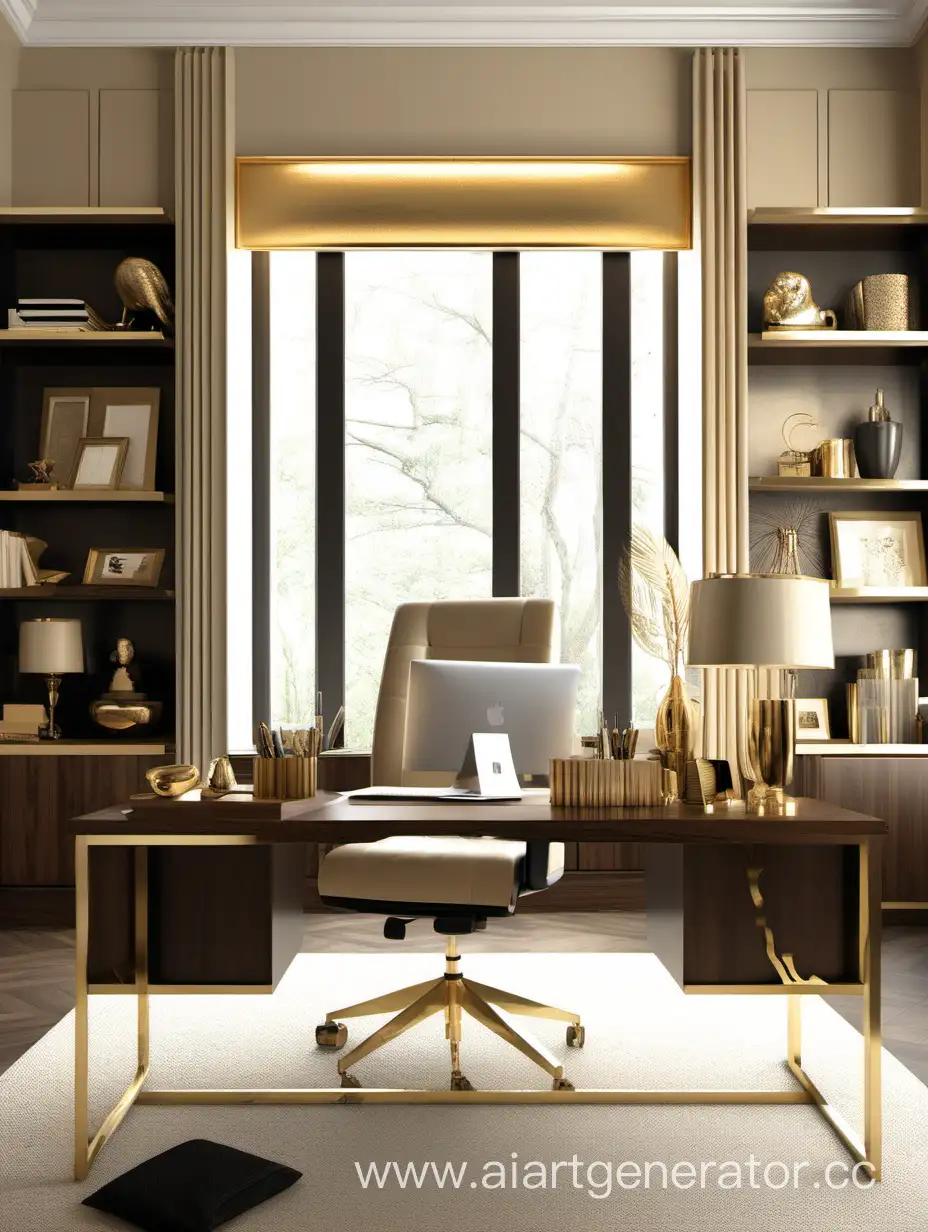 Elegant-BeigeGold-Home-Office-with-Dark-Wood-Accents