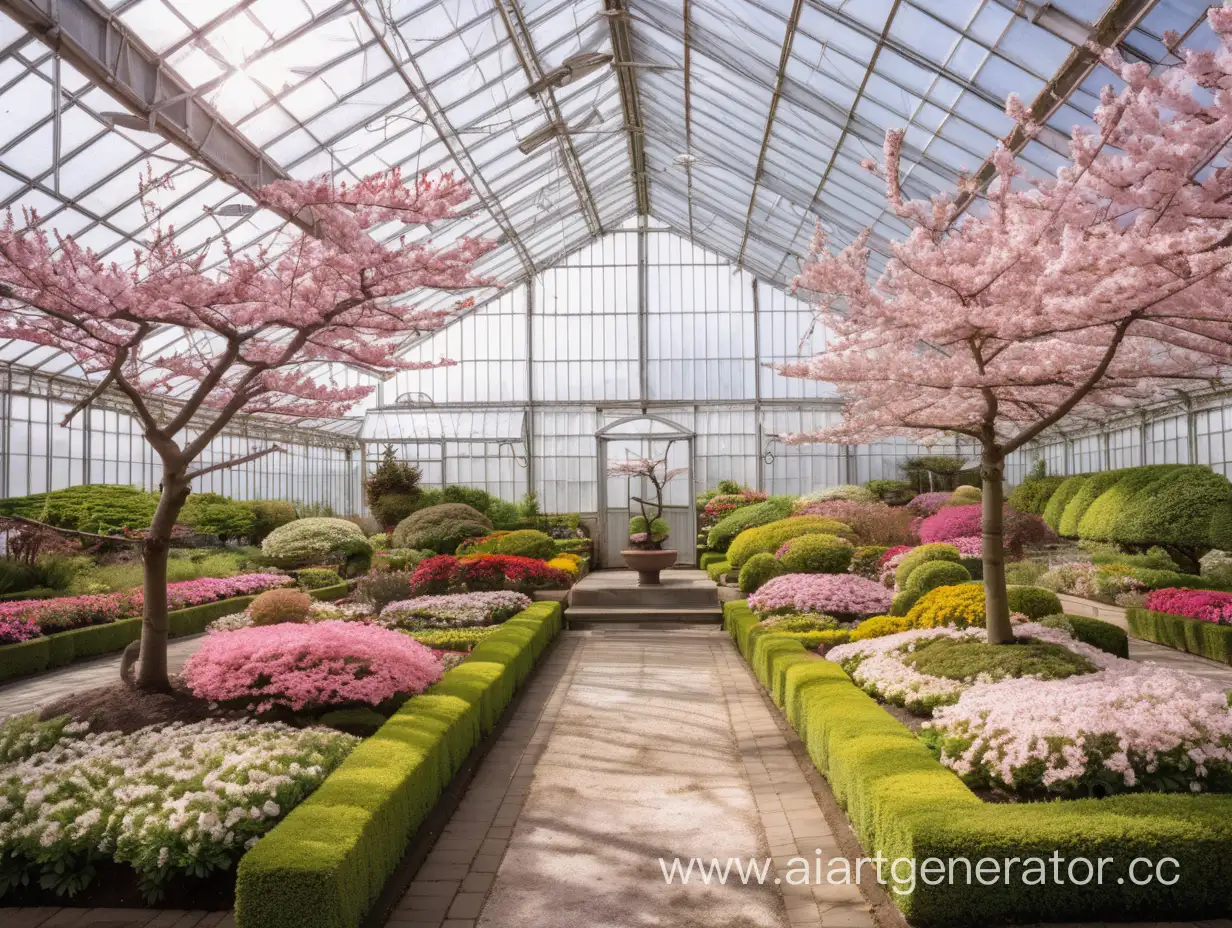 Diverse-Botanical-Haven-Blossoming-Greenhouse-with-Sakura-Tree