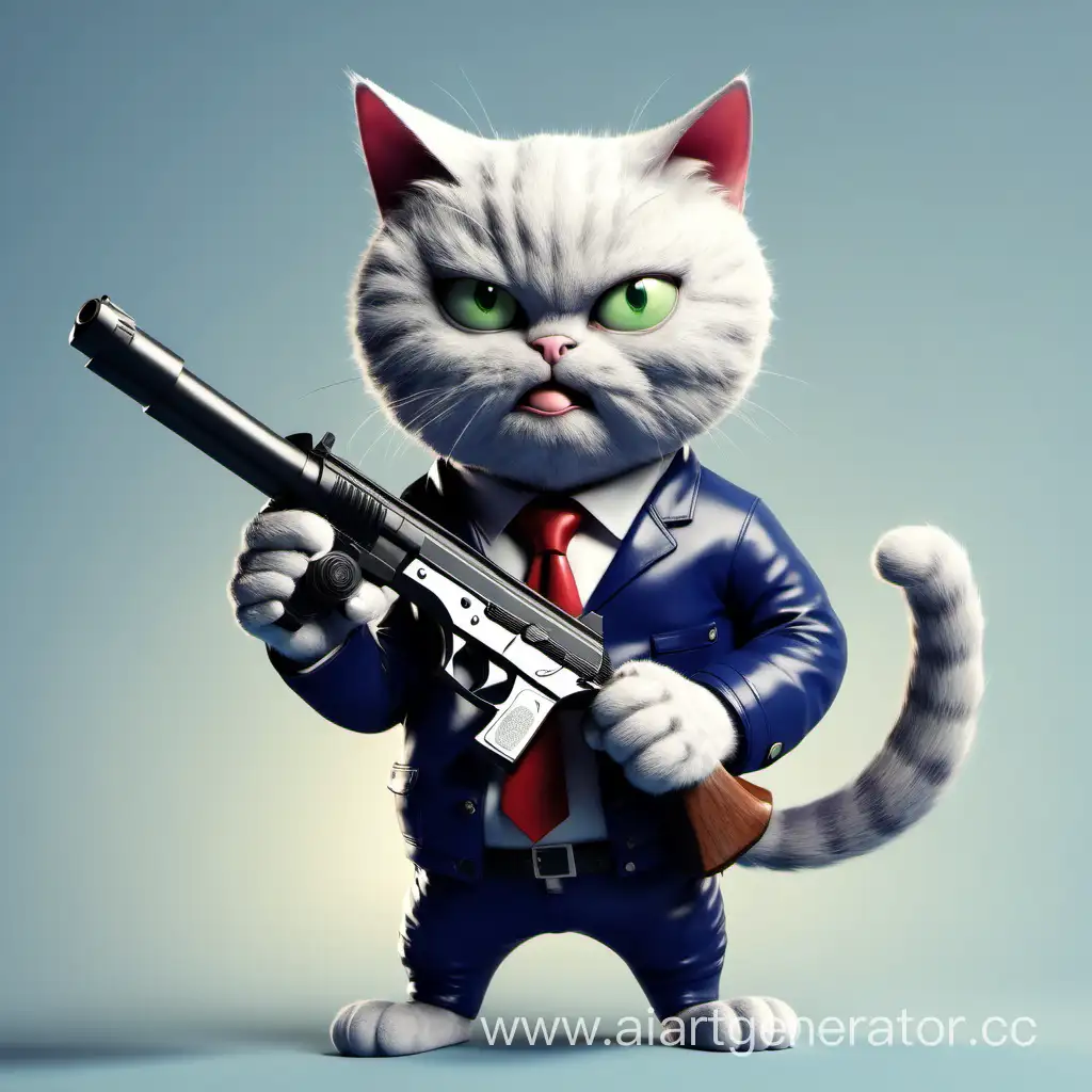 The cat is holding a gun
