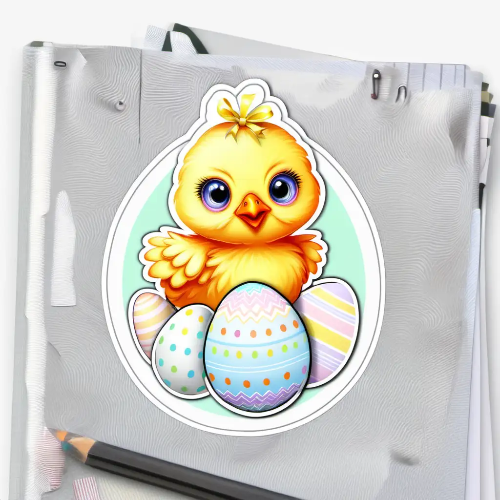 Adorable Easter Chick Sticker in Soft Pastel Colors on White Background