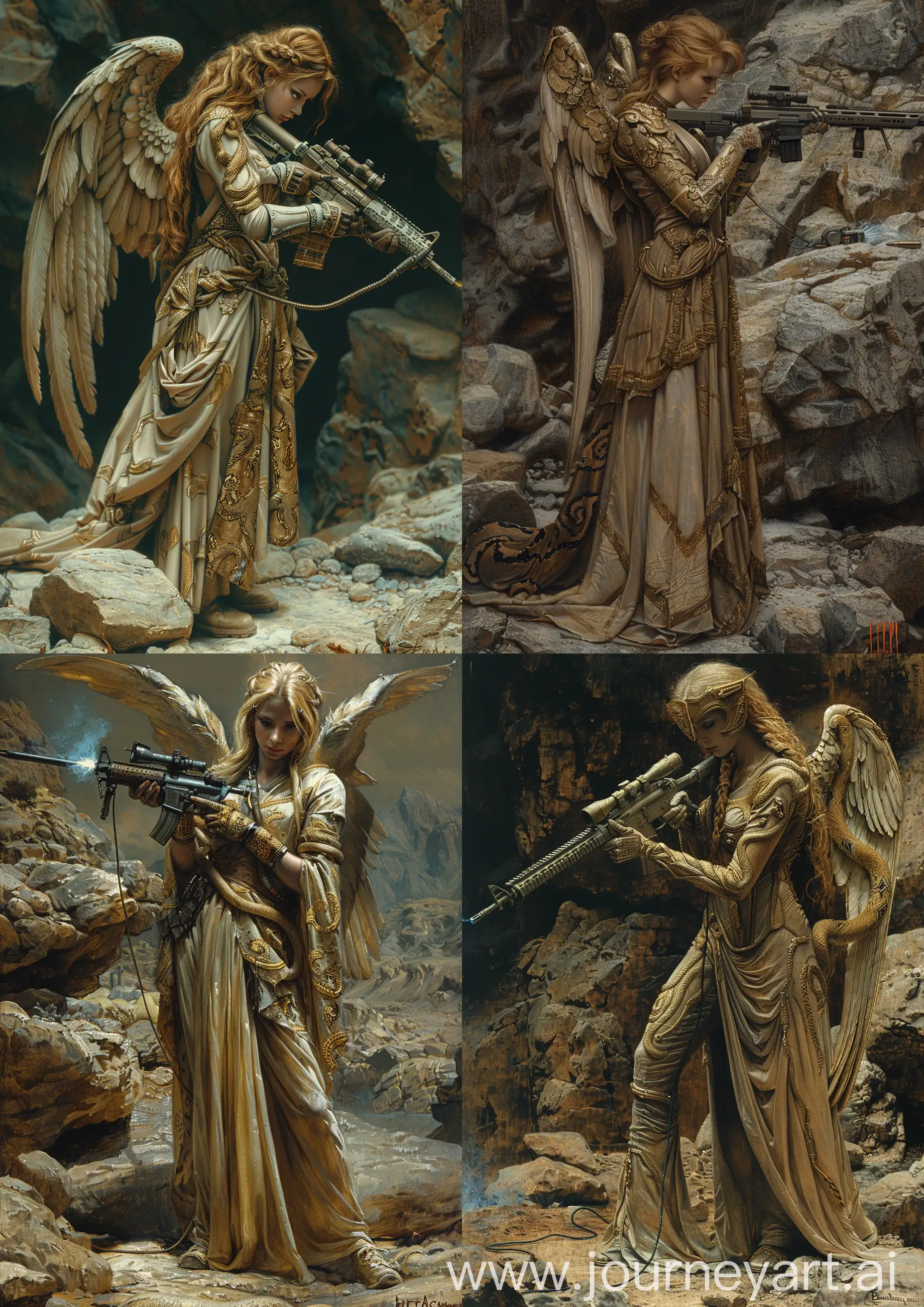 Futuristic-Female-Angel-Warrior-with-M16-Rifle-on-EarthToned-Rocks