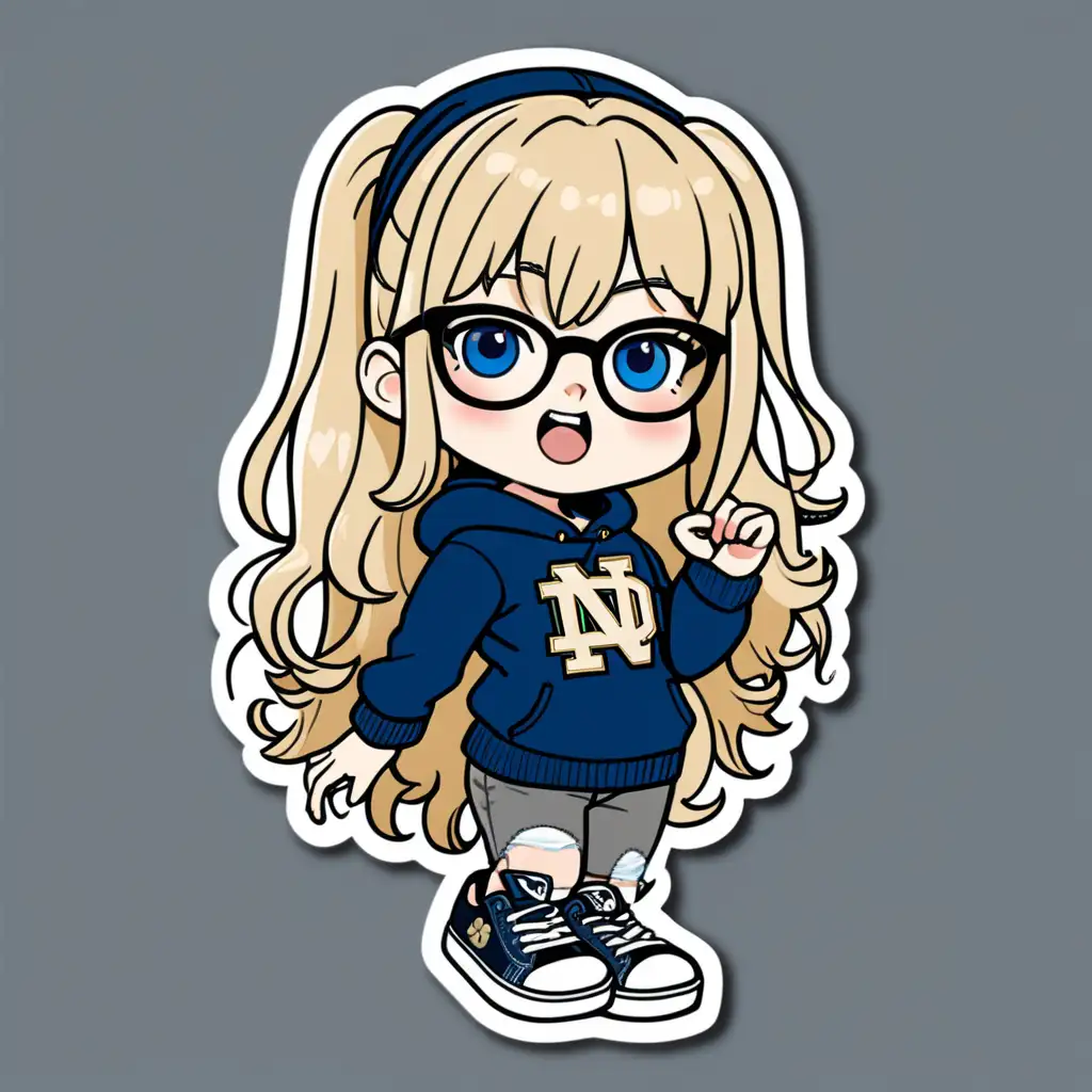 Adorable Chibi Girl Sticker Playful Blonde with Distinctive Glasses