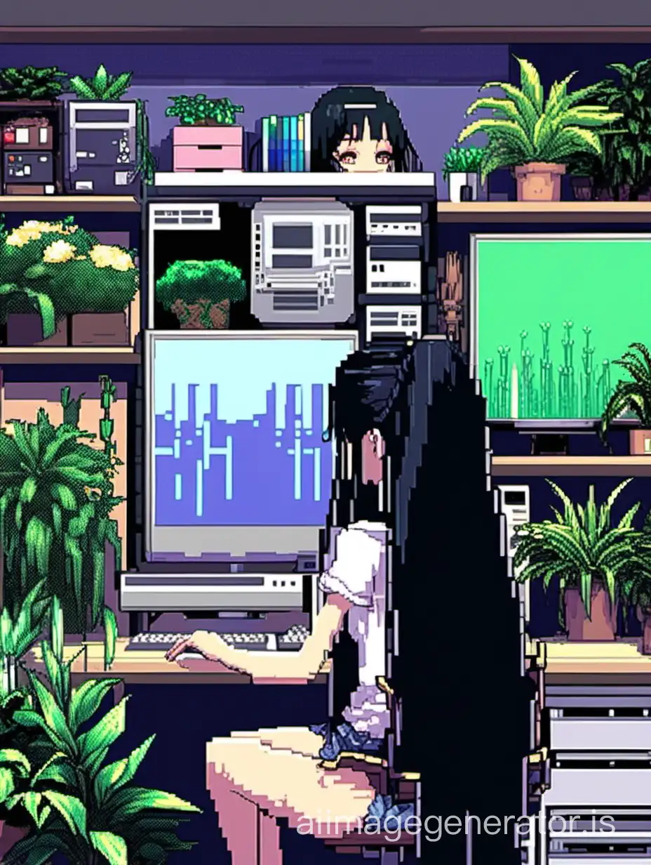 Pixel Art Day AnimeInspired Girl Gaming in Vibrant Room | AI Image Generator