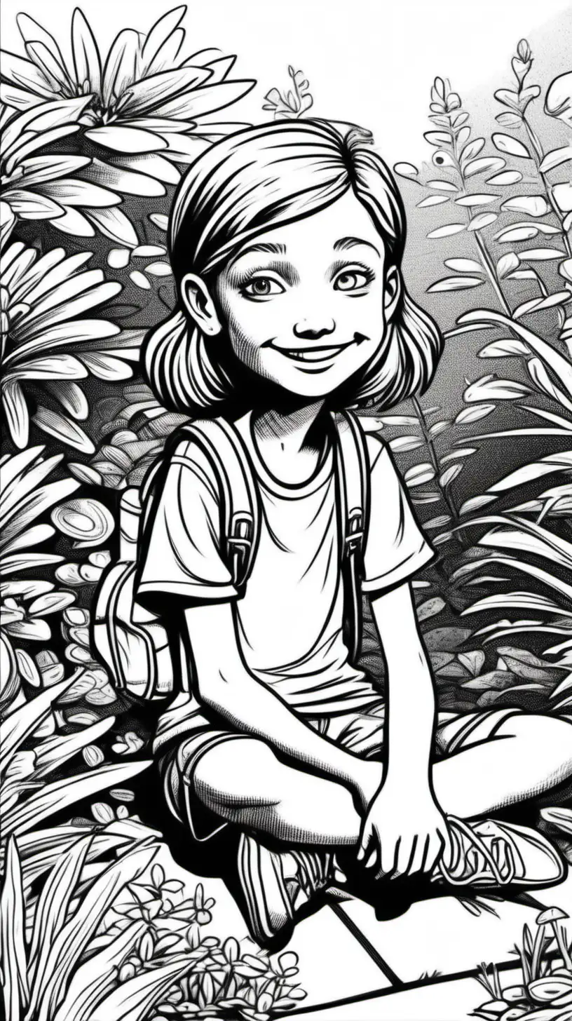 Vibrant Life Cheerful 8YearOld Girl Cartoon Enjoying a Colorful Garden