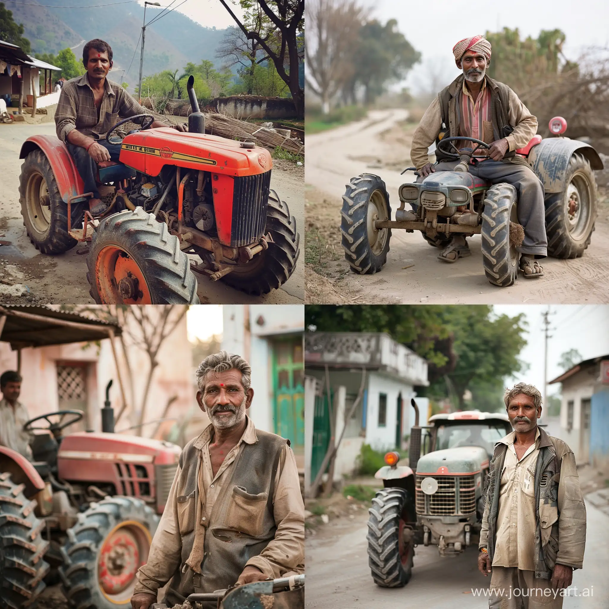 A man in Indian village with tractor --v 6 --ar 1:1 --no 21950