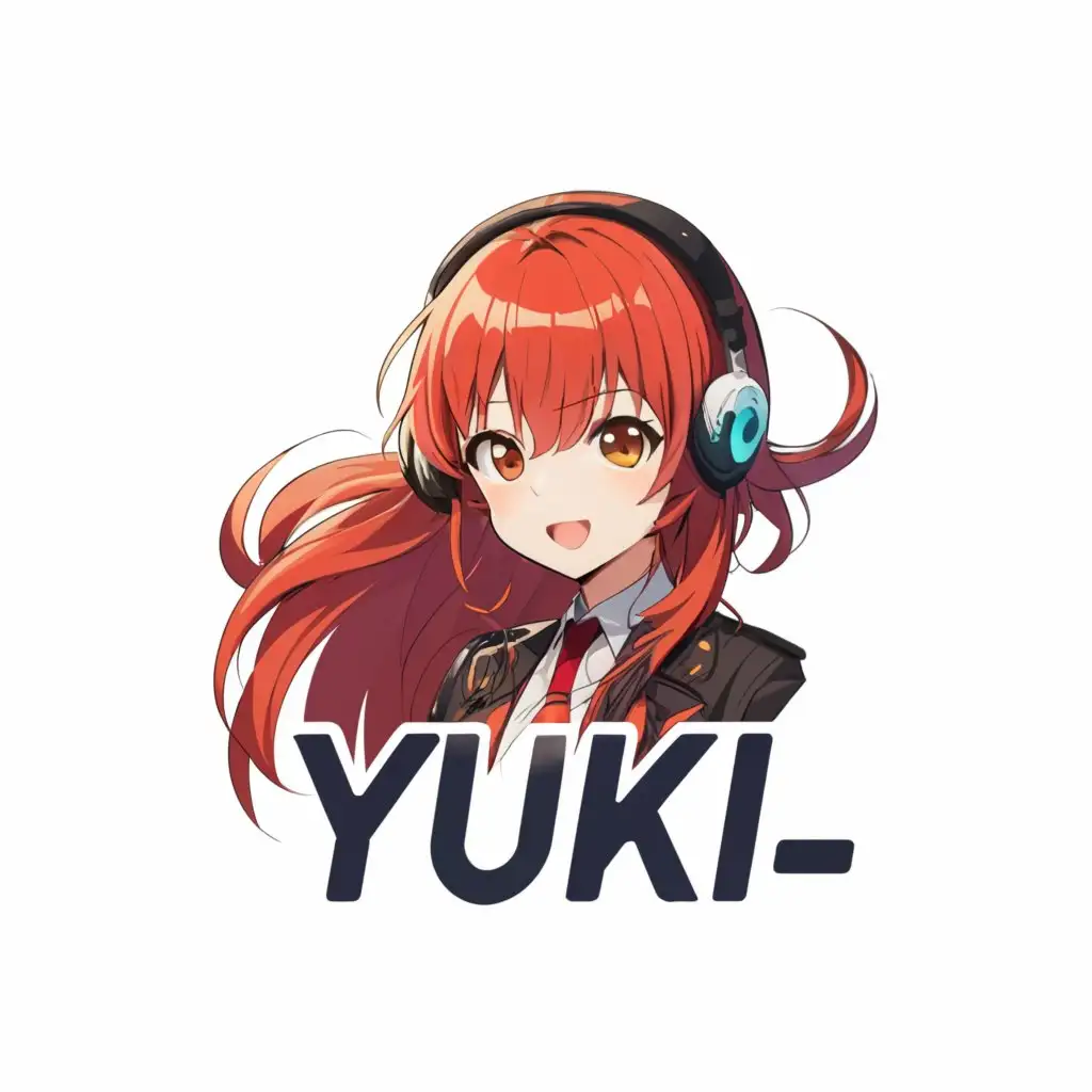 a logo design,with the text "Yuki", main symbol:anime red haired girl with headset,Moderate,clear background