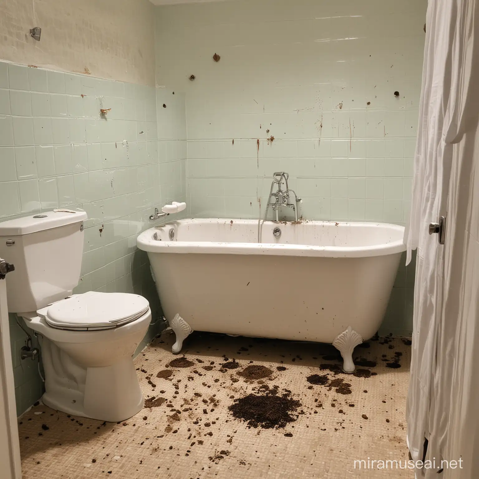 A cute bathroom made of feces. bathtub, toilet, sink. very stinky disgusting towel with flies everywhere.