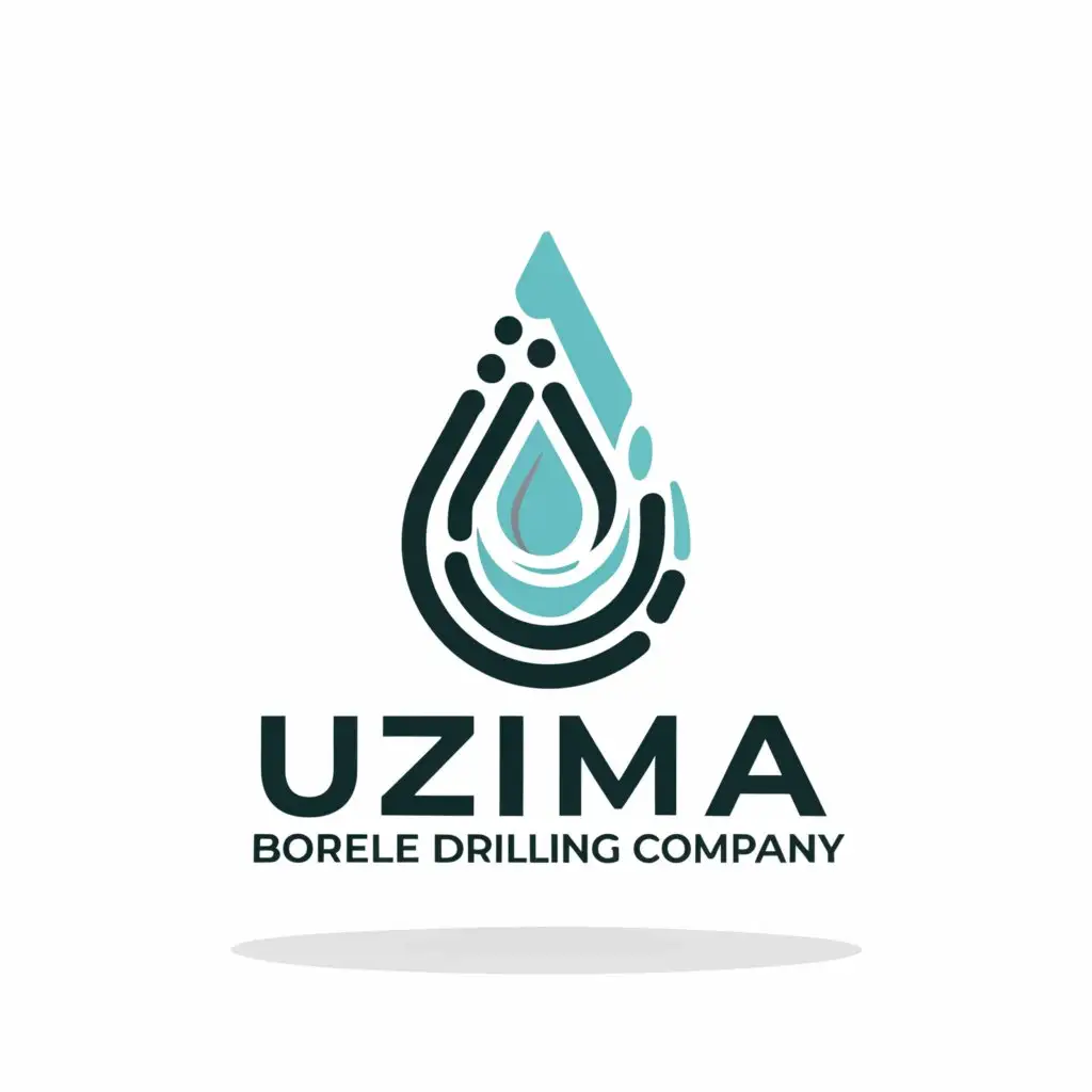 a logo design,with the text " UZIMA BOREHOLE DRILLING COMPANY", main symbol:WATER DROPLET, BOREHOLE DRILLING,complex,clear background