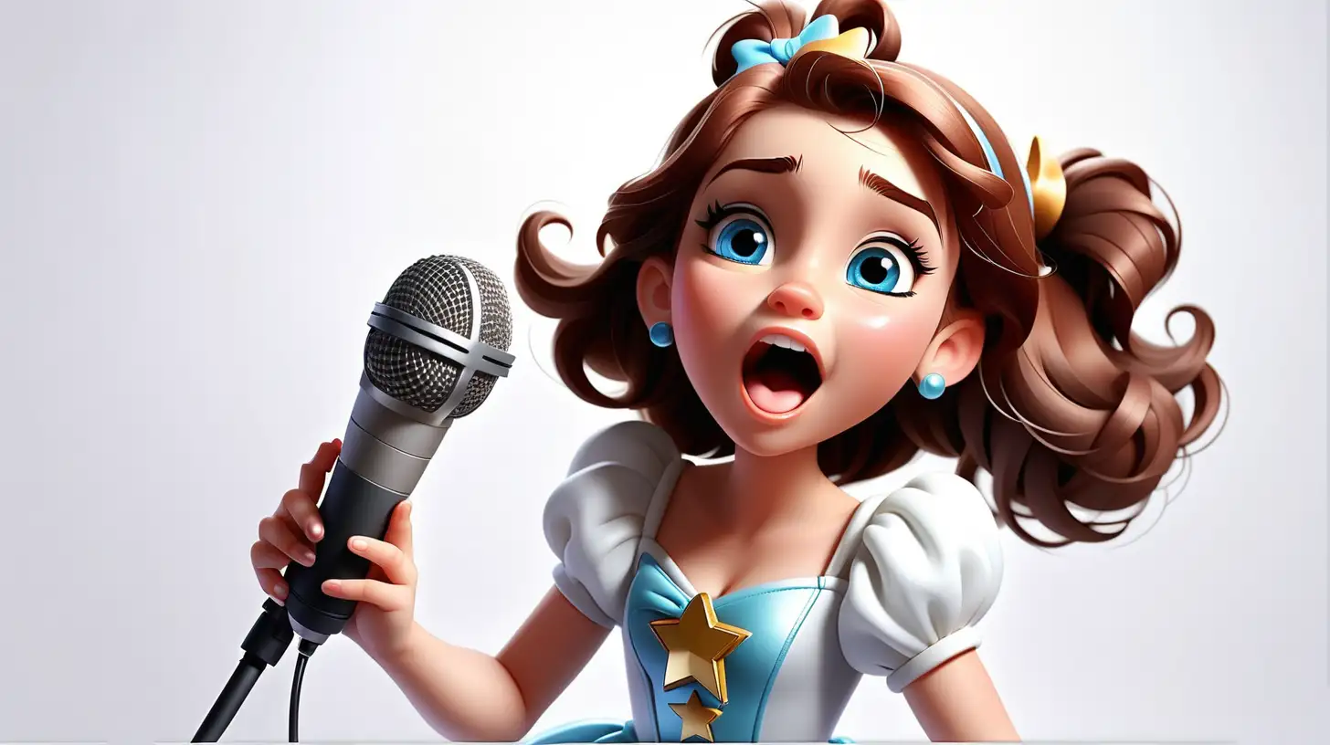 disney girl birs superstar singing to the microphone. Background is white 