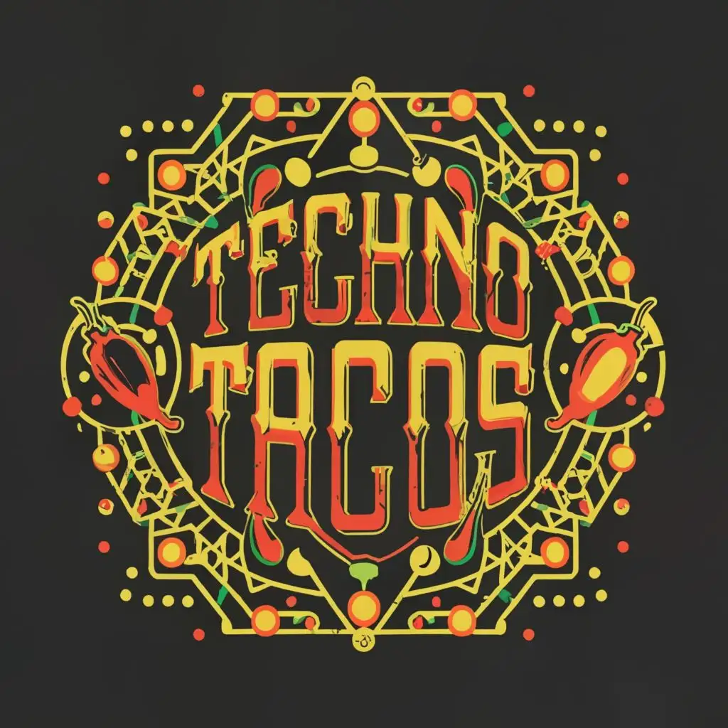 logo, chili peper, techno music , sacred geometry ,, with the text "Techno Tacos", typography, be used in Restaurant industry