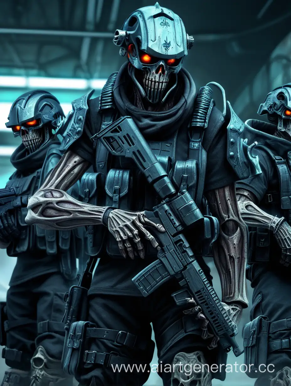 Undead soldiers, cyberpunk military armor, military helmet