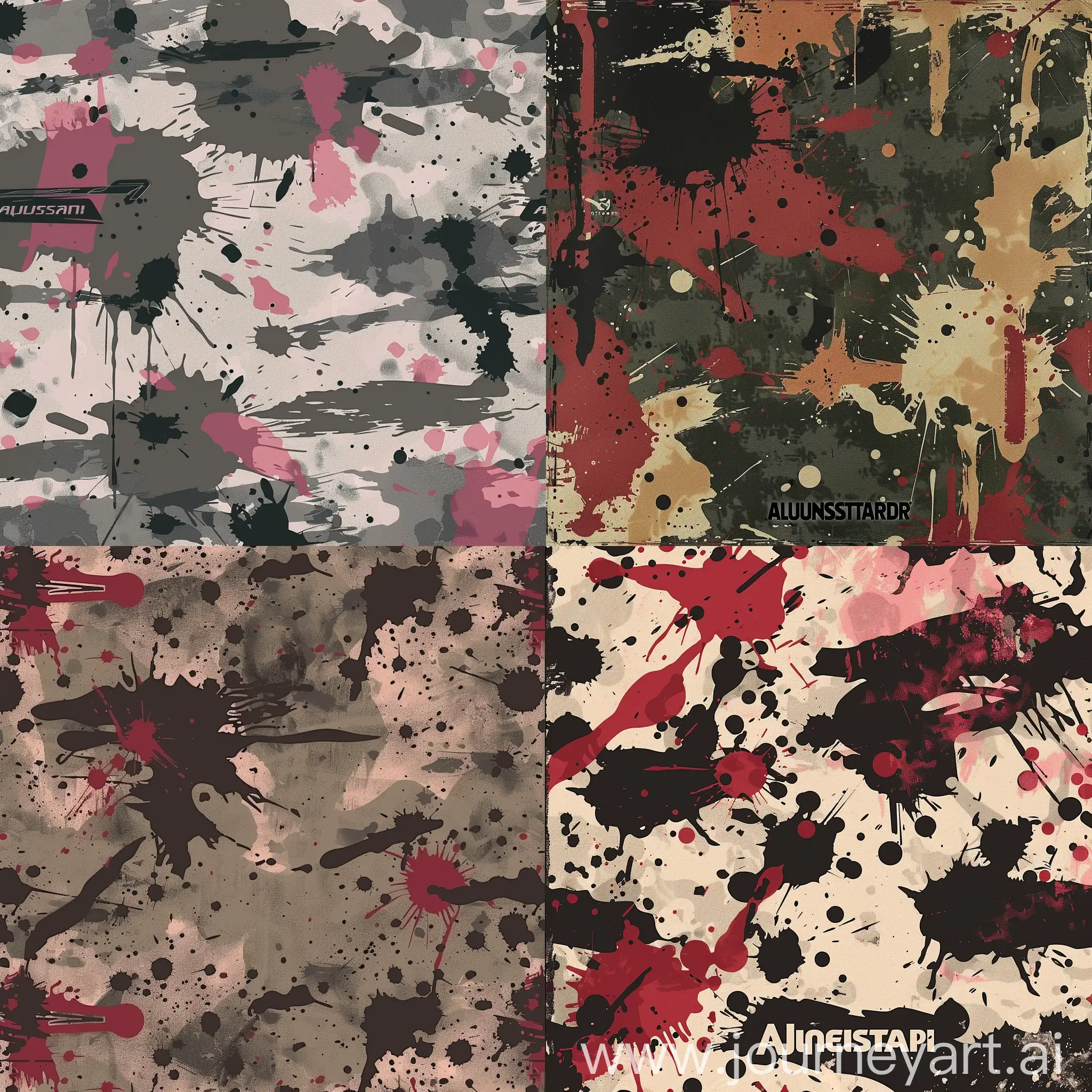 camouflage pattern with spot, alpinestars logo,faded effect, starling ruby treatment effect