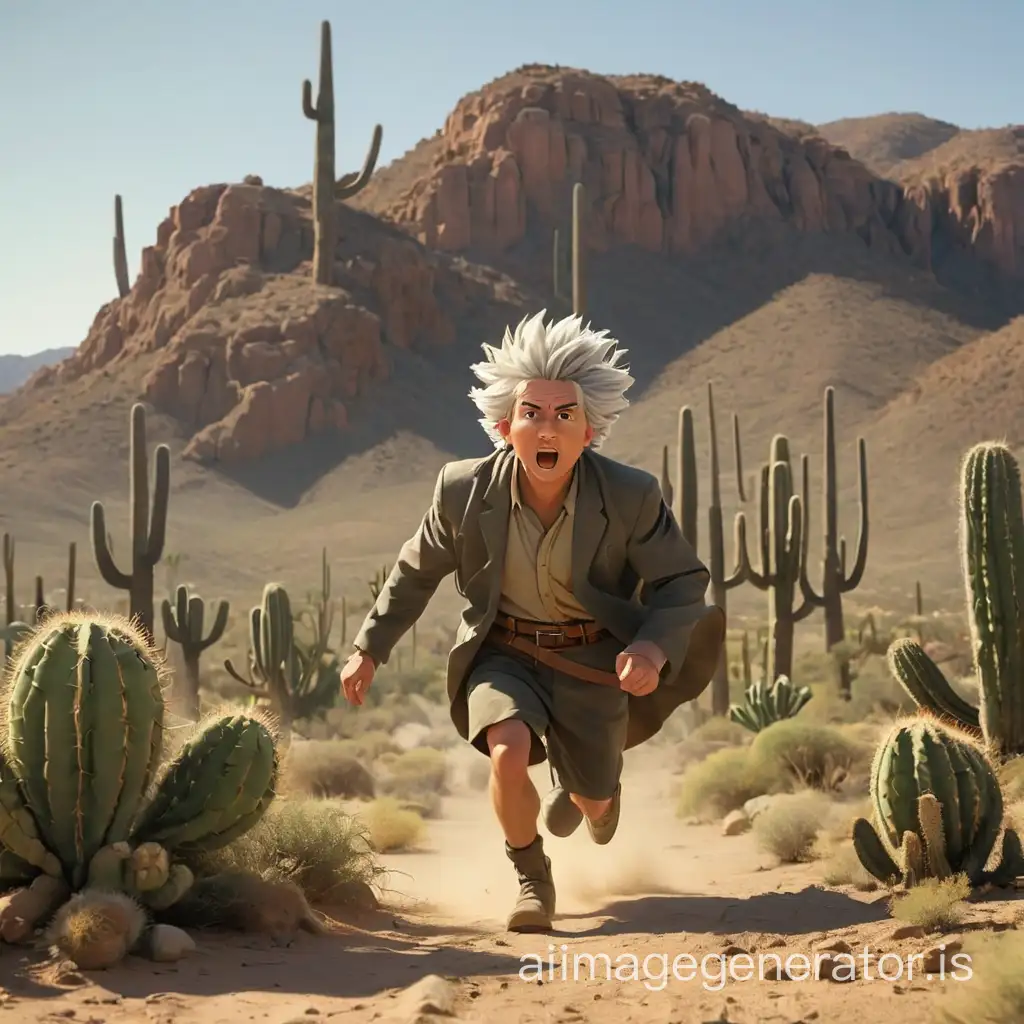Amidst a desert landscape, an agile character gracefully dodges towering cacti, each sporting majestic judicial wigs. The scene unfolds like a whimsical courtroom drama, where the protagonist skillfully evades the prickly obstacles, creating a surreal yet captivating spectacle of swift evasion amidst the arid expanse.