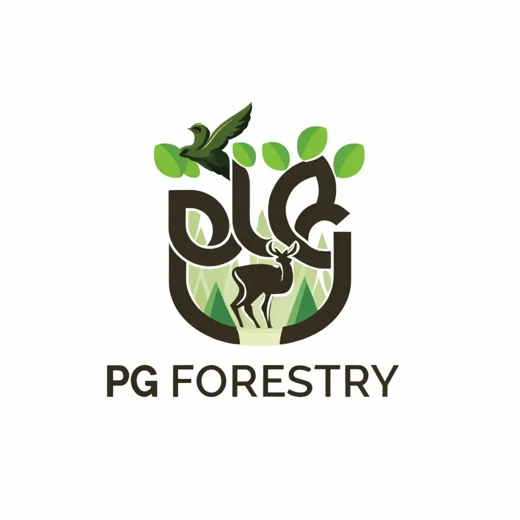 a logo design,with the text "PG Forestry", main symbol:Forest with wildlife,complex,clear background