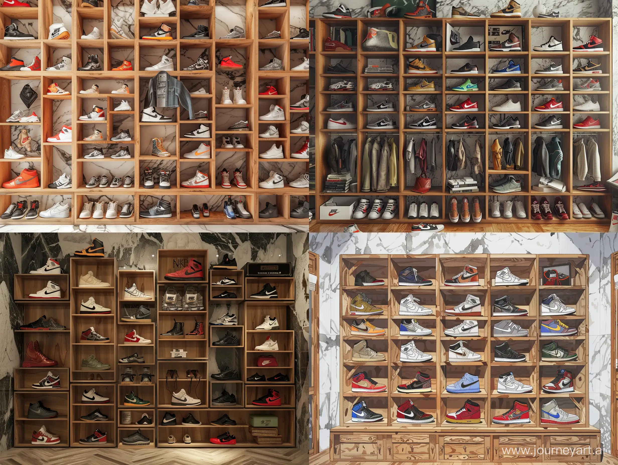 Urban-Japanese-Streetwear-Collection-Displayed-in-Cozy-Room-with-Nike-Sneakers-on-Wooden-Shelves-by-Adam-Saks
