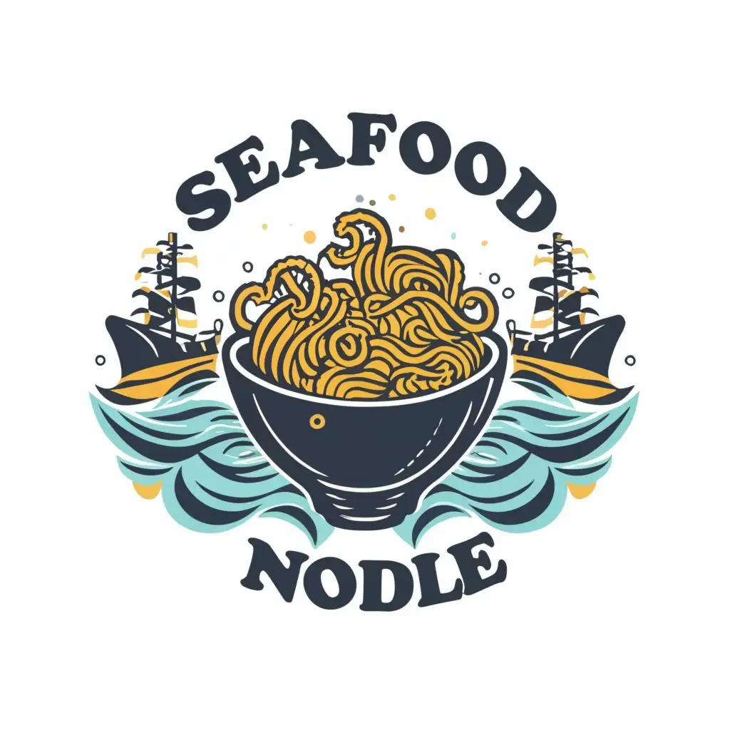 logo, NOODLES, SEA, AND SHIP, with the text "SEAFOOD NOODLES", typography, be used in Restaurant industry
