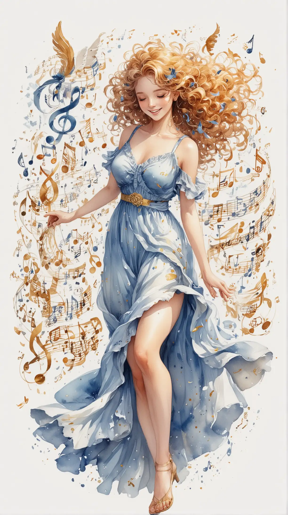 Euterpe the Muse of Music in a Whimsical Anime Style Watercolor