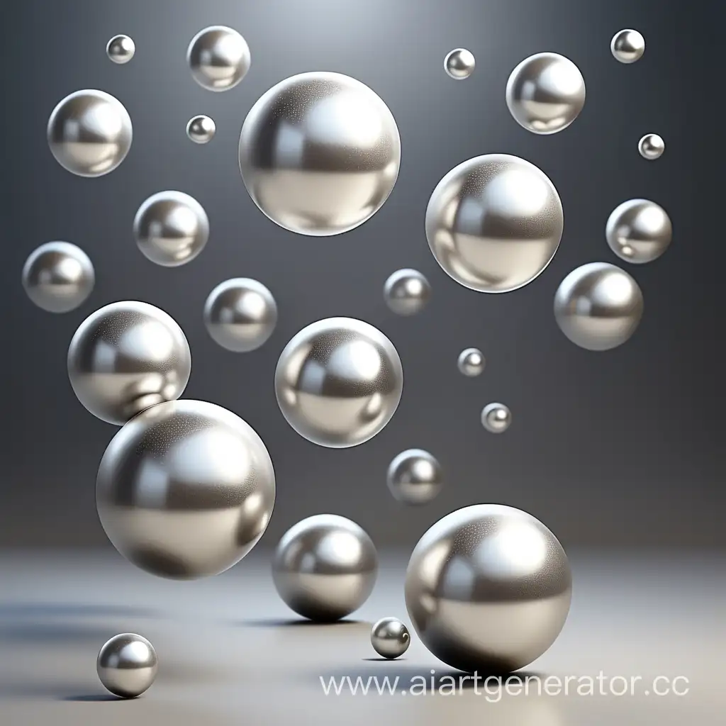 silver balls flying without a background 