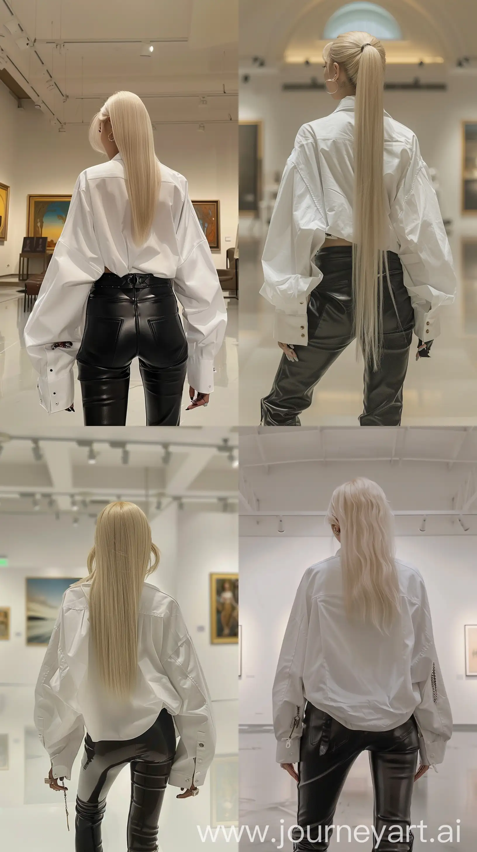 Blonde-Wolfcut-Jennie-in-Oversized-Shirt-at-Art-Gallery