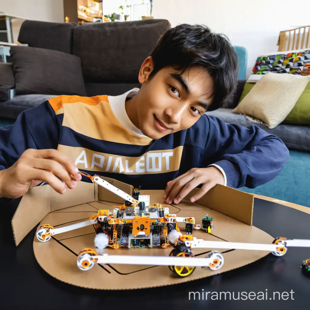 Young Man Engaged in Robot Assembly Play